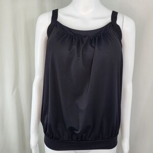 Lands End Swim TANKINI TOP Womens Sz 6 DD Black Built-in Pad Bra Adj Straps NWOT